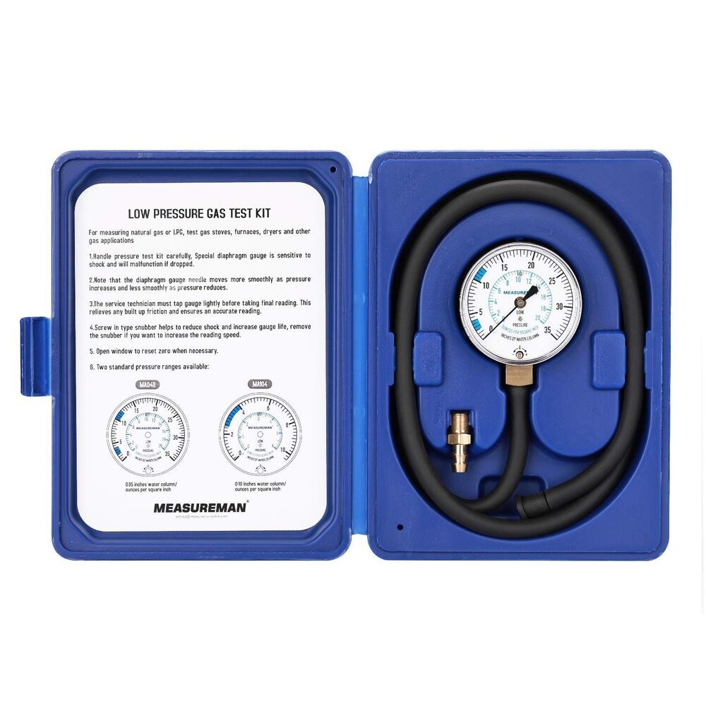 new Measureman Gas Manifold Pressure Test Kit 0-35 W.C. 1/4 NPT 40 Hose